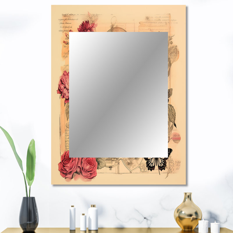Illustration rétro d'un papillon rose romantique, 40 po x 30 po