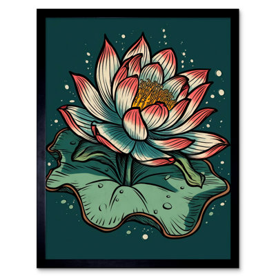 Balmoral Lotus Flower Old School USA Tattoo Ink Body Art Rockabilly Americana - Single Picture Frame Print