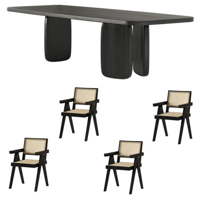 Black Solid Wood Ash Dining Table Set
