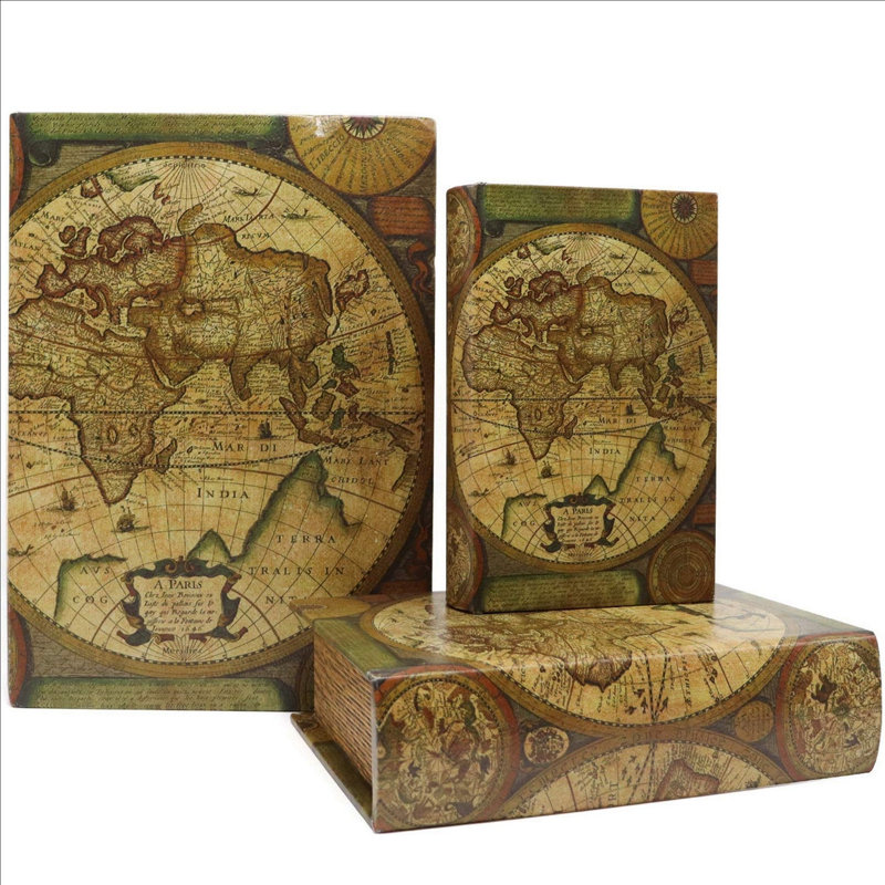 Wooden Decorative Book Boxes 3-Pack