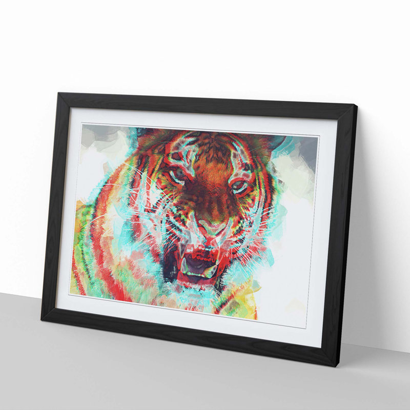 Roaring Tiger in Abstract - Picture Frame Painting Print, Black, 35cm H x 50cm W x 2cm D