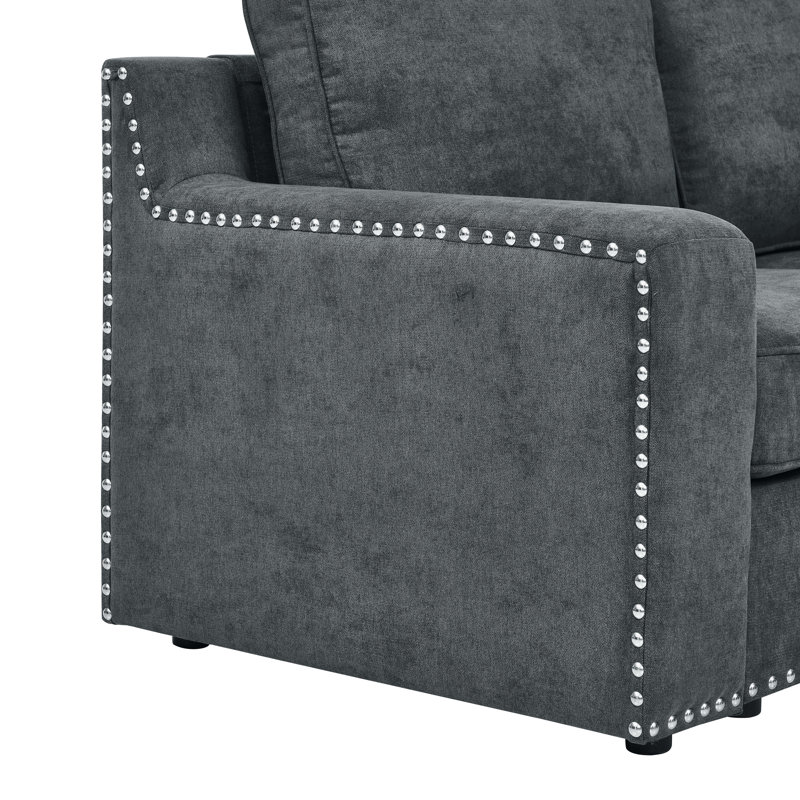 Calianna Upholstered U-Shaped Sectional Reversible, Dark Gray Polyester Blend