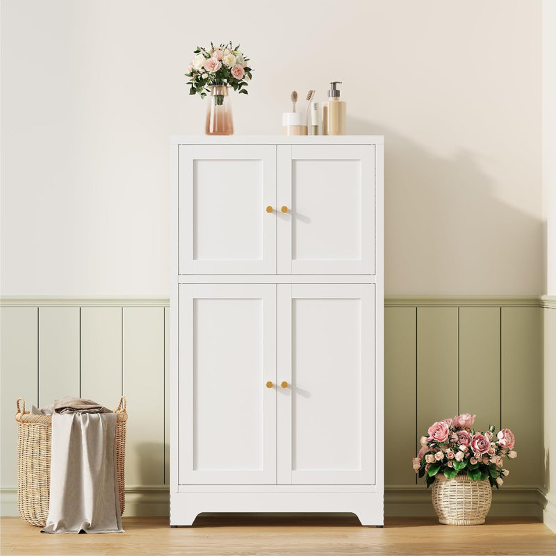 Metal Bathroom Storage Cabinet, Freestanding Storage Cabinets With 4 Doors And 2 Adjustable Shelves,Metal Floor Cabinet For Restroom, Kitchen,living Room,hallway