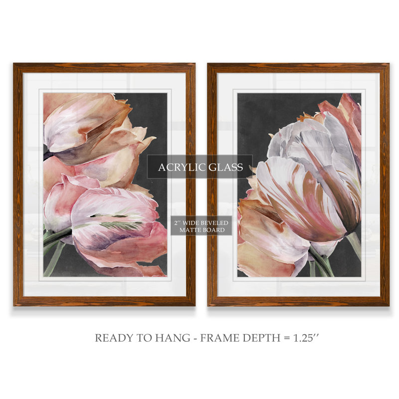 « pastel perroquet tulipes iii » par vincent van gogh, ensemble de 2 reproductions d’art sur cadre photo, Blanc