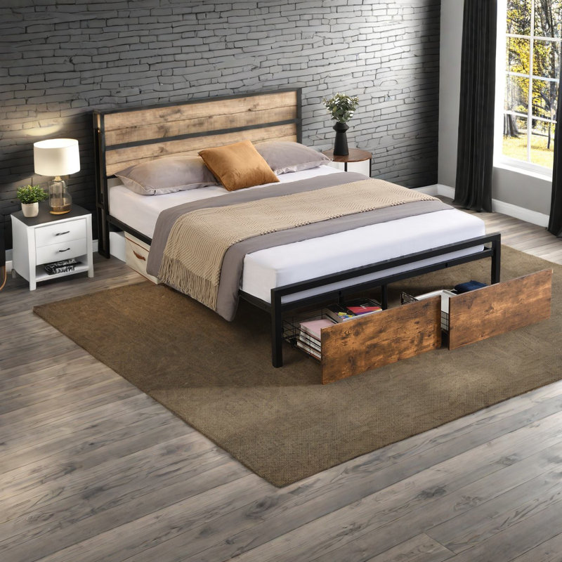 Lits plateforme modernes avec cadre en MDF et DEL, solution optimale pour la maison