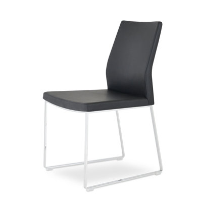 Pasha Sled Dining Chair in Black Genuine Leather 