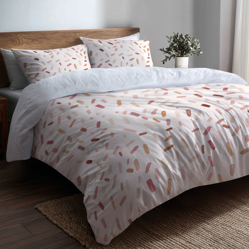 Ensemble de literie 3 pièces French Country - Ensemble de housse de couette et coussin décoratif Abstract Dash Flow Blush Sand