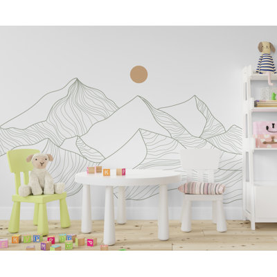 Minimalist Mountain Line Art Wall Decal – Boho Colorful Nature Decor – Modern Home Accent – Nursery Mountain Wall Sticker, Kids Room 809DLU
