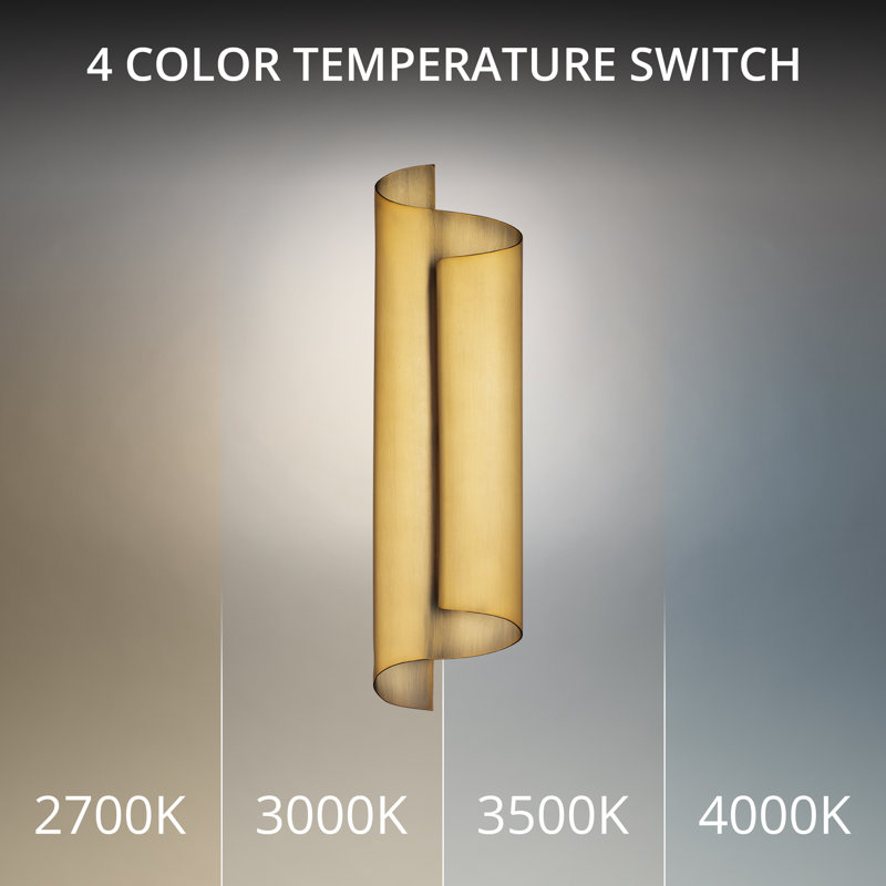 Pirouette Dimmable LED Wall Sconce With Built-In Color Temperature Switch From 2700K/3000K/3500K/4000K, Aged Brass