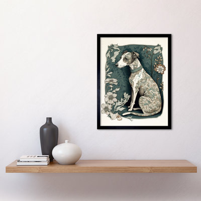 Whippet Dog With Floral Pattern Fur Coat Nouveau Inspired Watercolour - Single Picture Frame Print