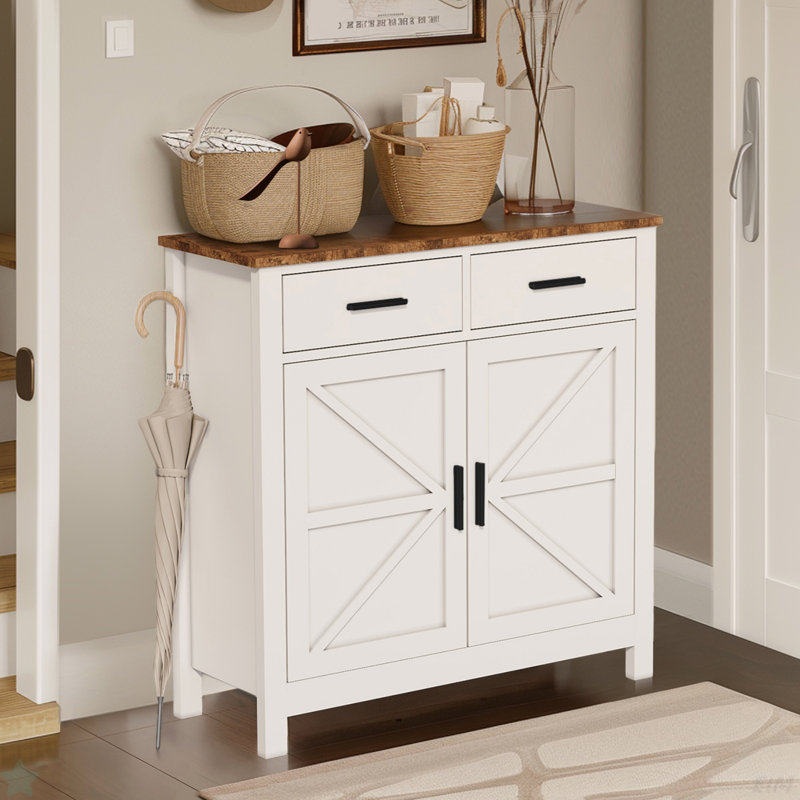 Kitchen Storage Cabinet, Farmhouse Buffet Cabinet with Storage, Coffee Bar with Drawers and Doors, White
