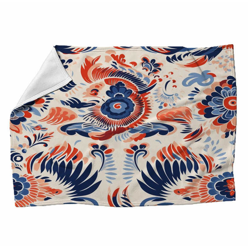 Machine Printed Throw Blanket, 60" L x 50" W, Floral, Multicolor White