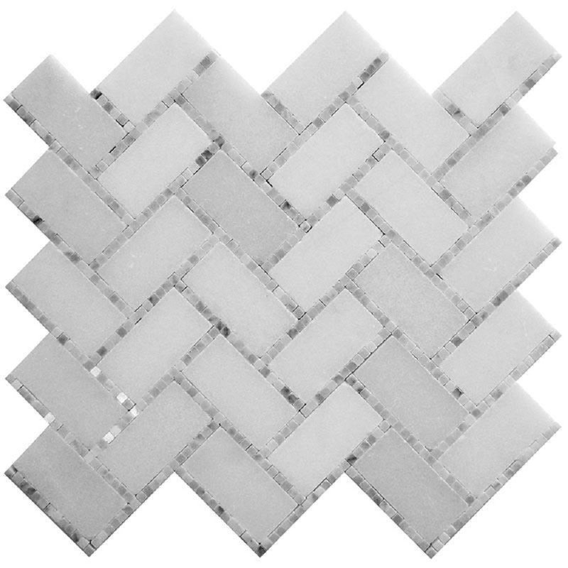 Marble Herringbone / Chevron Mosaic Wall & Floor Tile, White