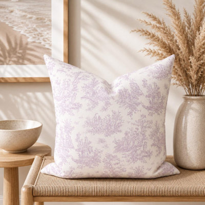 Lavender purple pastorale toile cotton pillow cover