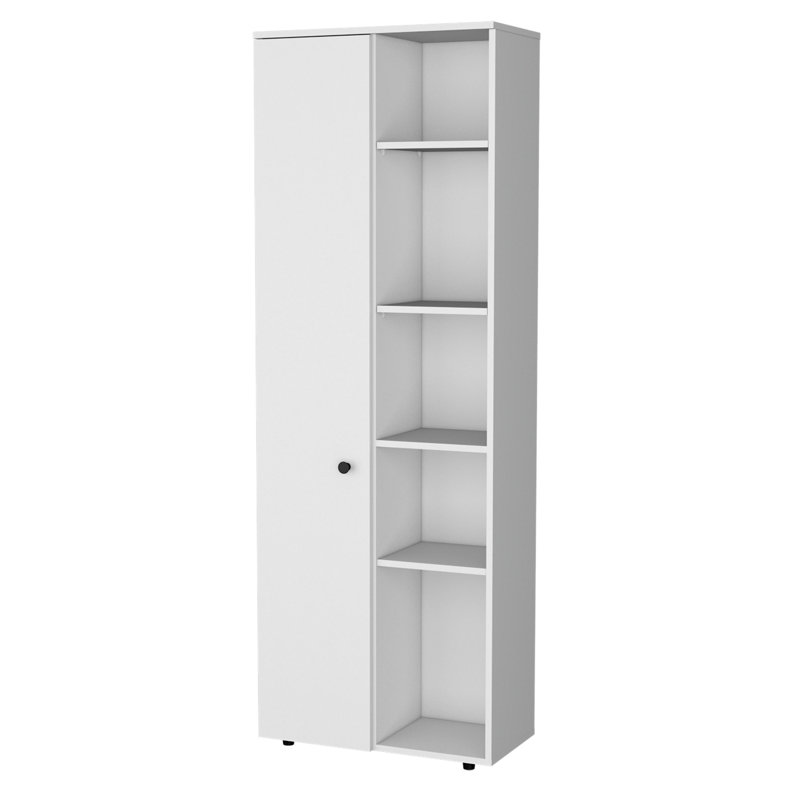 FM FURNITURE Harman Multistorage Kitchen Pantry with 1 door and 5 open shelves, White