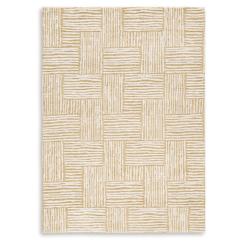 Handmade Beige Rectangular Basket Weave Synthetic Rug 5' x 7'