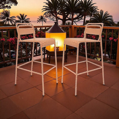 Tabouret de conversation extérieur en fer - Design moderne à lattes (ensemble de 2)