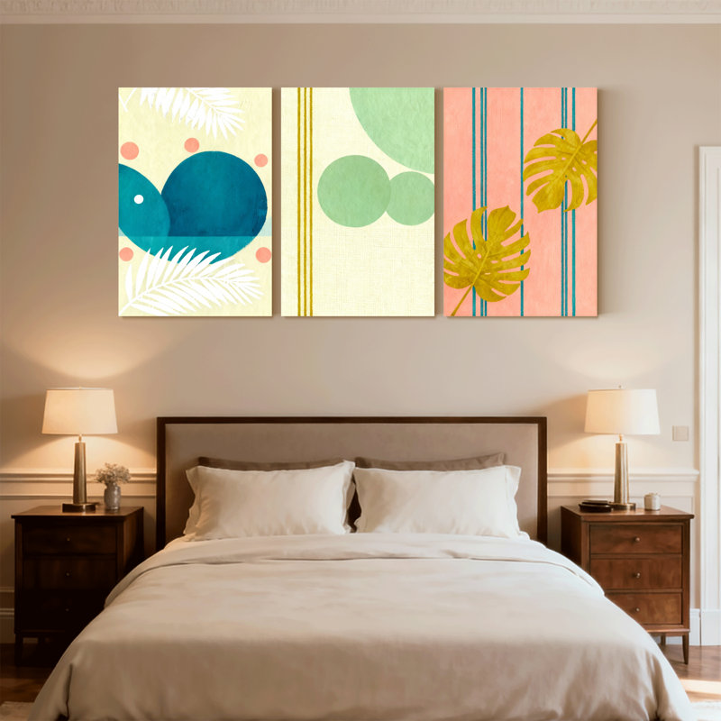 «Contemporary Boho Tropical Leaves», ensemble de 3 reproductions d'art sur toile, H 18 po x l 36 po