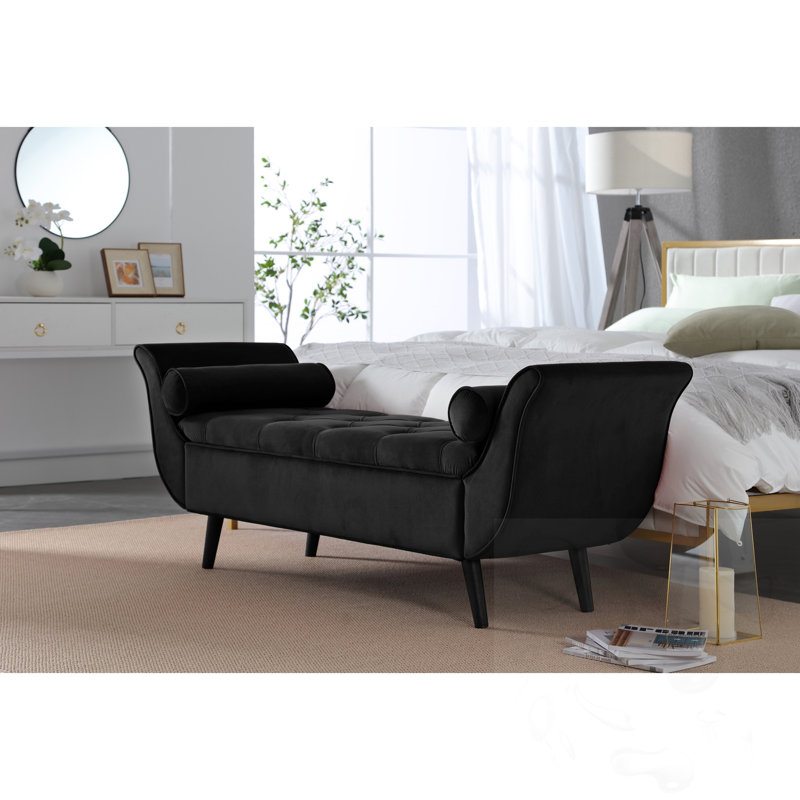 Tufted Long Bench With Storage, Black
