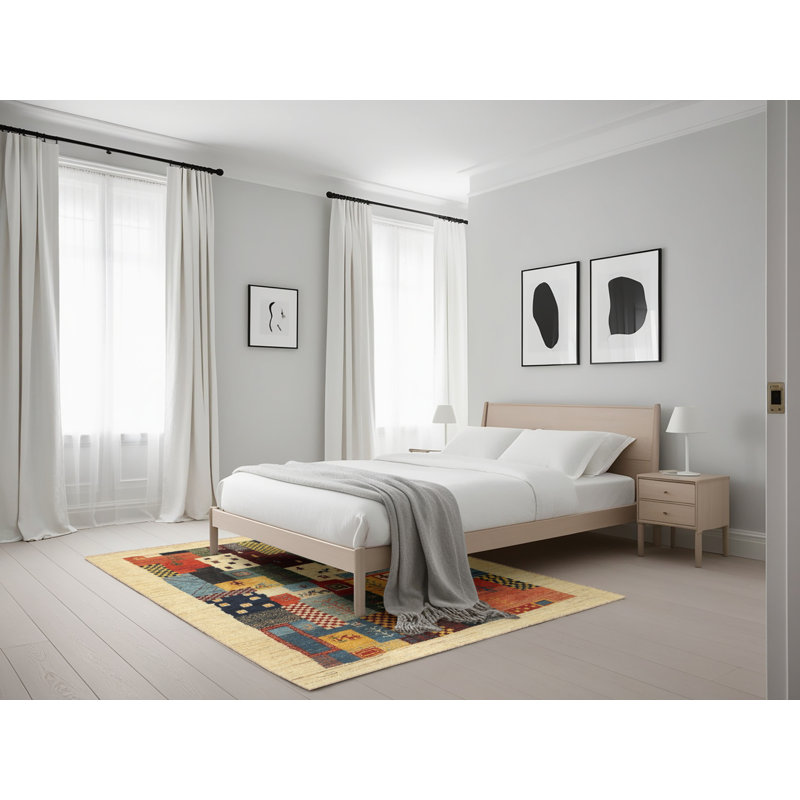 Tapis contemporain beige / noir / rouge, Rectangle 5 pi x 7 pi