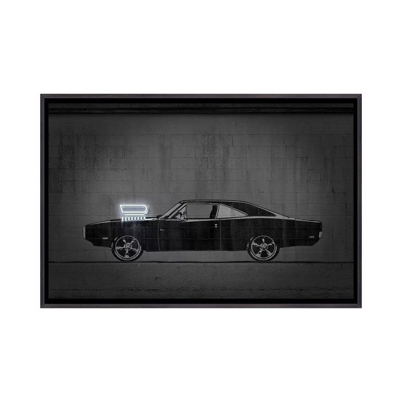 Impression d’art graphique « charger » par octave Mielu, Pas de tapis, Toile avec cadre noir patiné