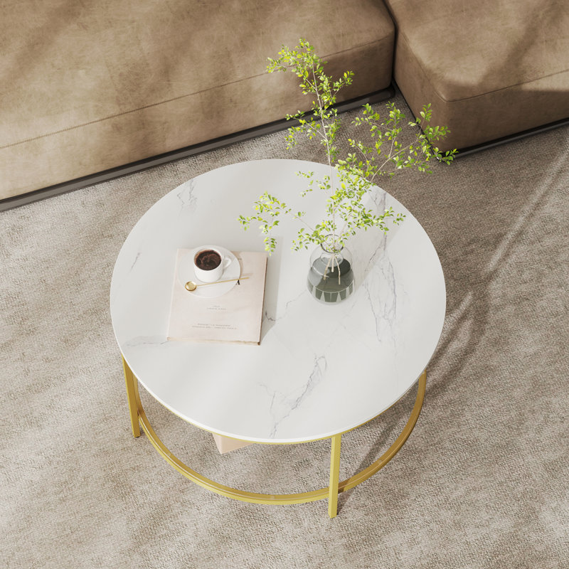 Inouye Coffee Table with Storage, Gold, White
