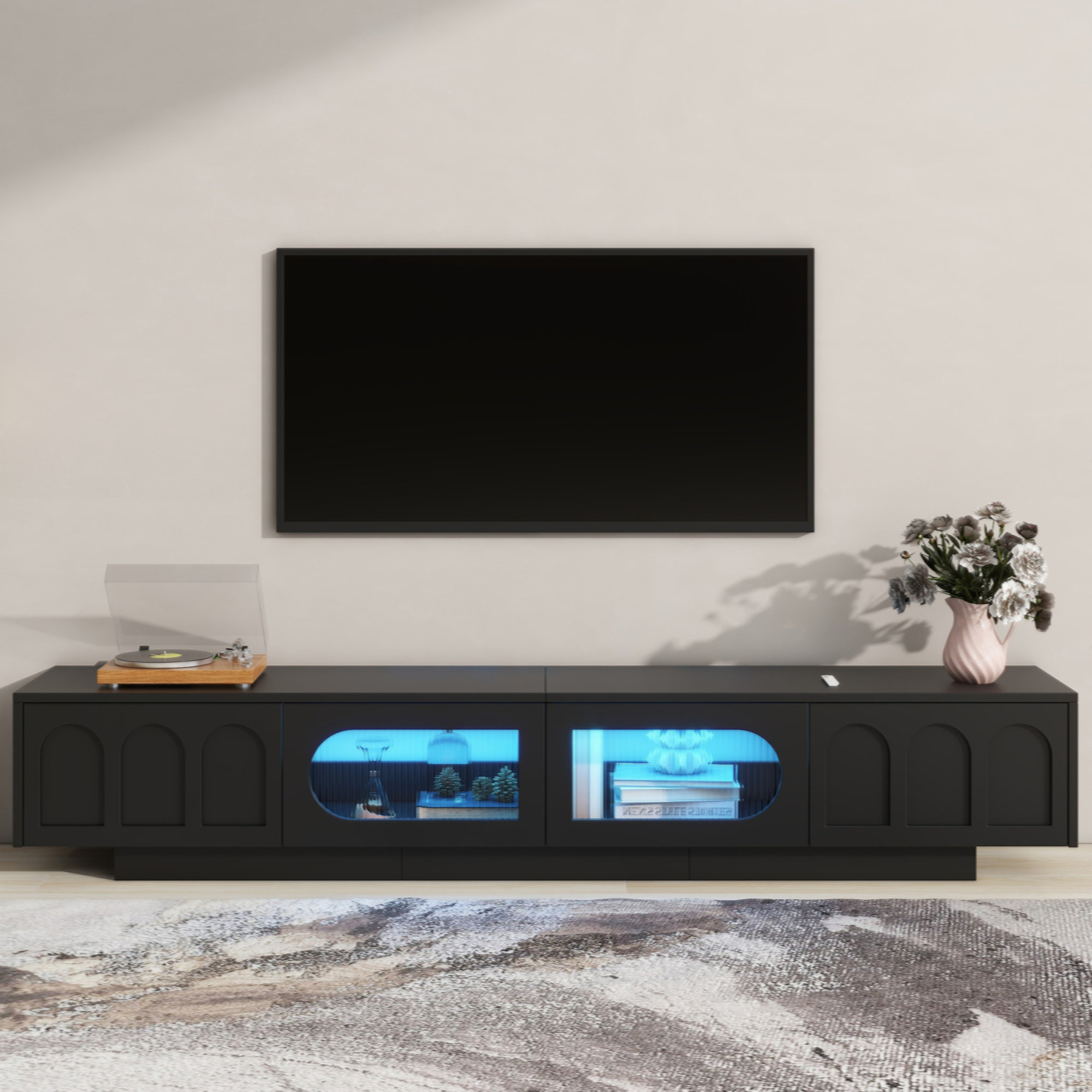 Brayden Studio® TV Stand With Fluted Tempered Glass Doors For Tvs Up To ...