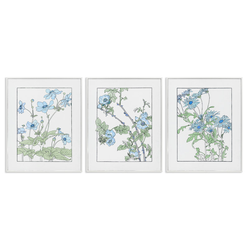 Ensemble de giclée encadrée 3 pièces Wild Blooms avec des contours détaillés, design par CAD Designs, H 20 po x l 16 po