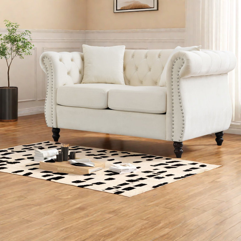 Élégant canapé en velours Chesterfield 2 places compact pour la maison et le bureau