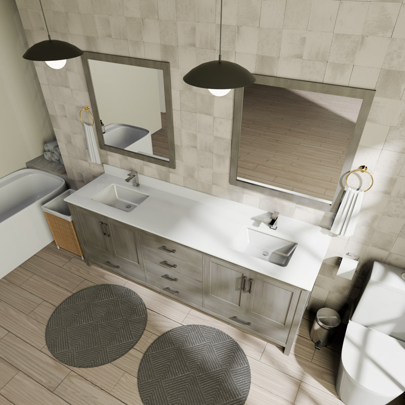 Ensemble de meuble-lavabo double 80 po Jacques, Gris patiné, Quartz blanc