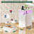 End Table with Charging Station Narrow Side Table Nightstand with LED Light, Bedside Table White