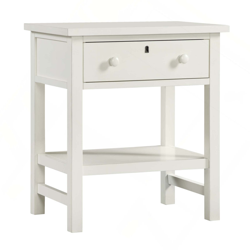 Table de chevet en bois vieilli avec tiroir à queue d'aronde française et tablette fonctionnelle pour le rangement et la décoration de la chambre à coucher