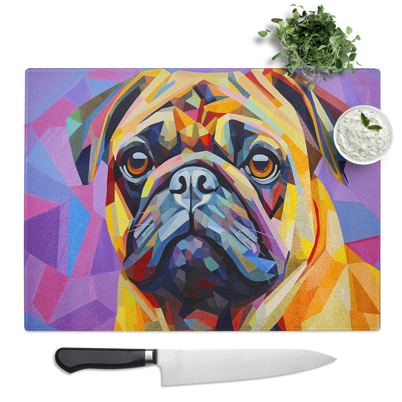 Pug Geometric  Glass Chopping Board