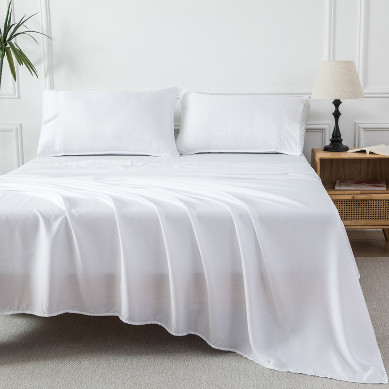 Ensemble de draps en satin de coton 300 pi Lyocell, Blanc, Grand lit