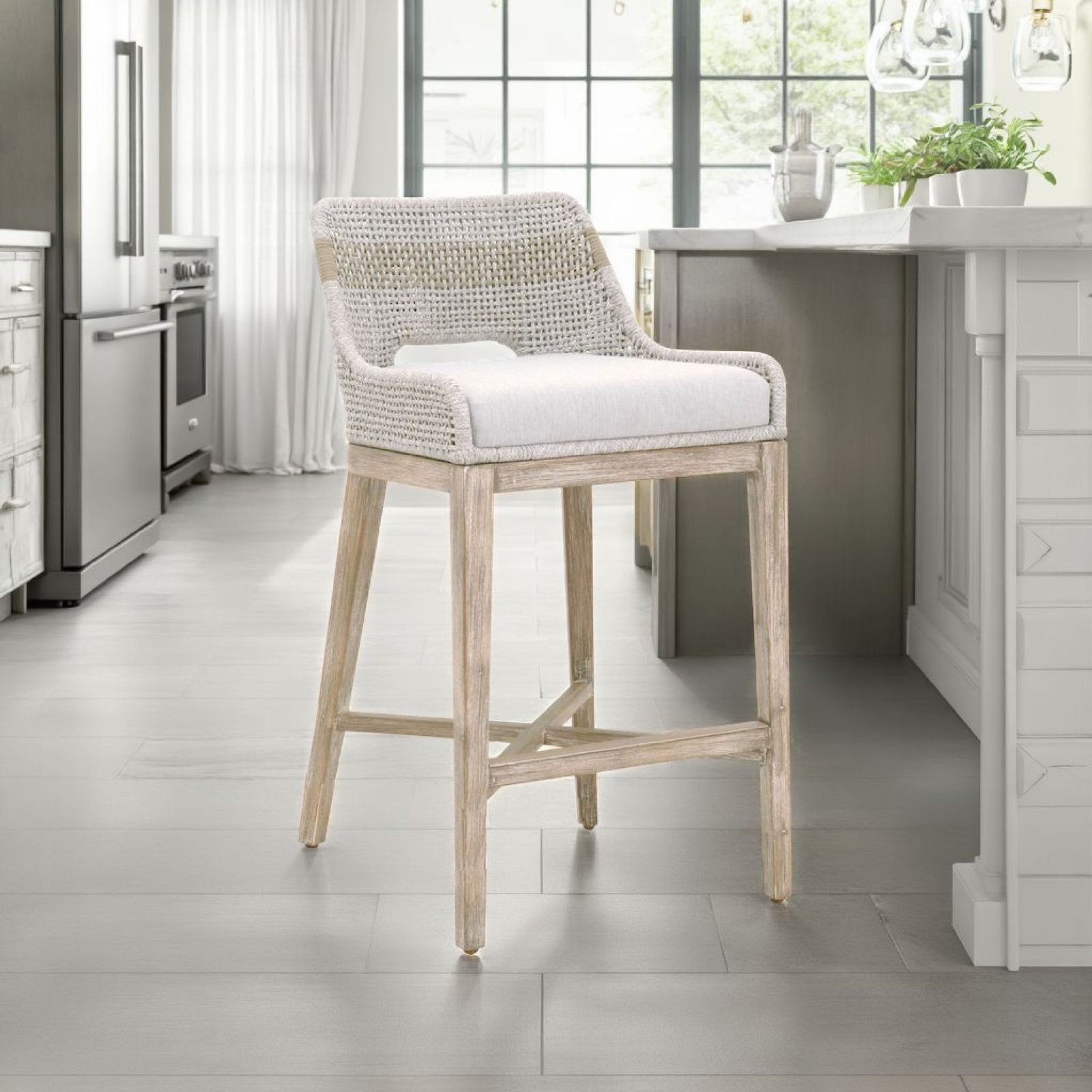 Bowker Bar & Counter Stool, Bar Stool (31” Seat Height), Taupe & White / Pumice