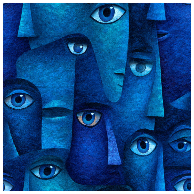 Tapisserie abstraite visages muraux - Art mural, 68in H x80in W with 4 Grommets