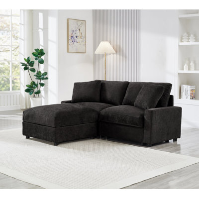 Canapé modulaire modulaire, 3 canapés modulaires en tissu de polyester en forme de L pour le salon, 2 canapés en nuage avec repose-pieds, canapé modulaire à sièges profonds (noir)