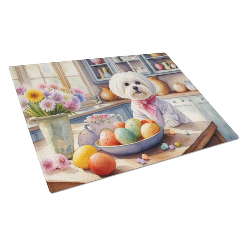 Planche à découper décorative en verre de Pâques maltais