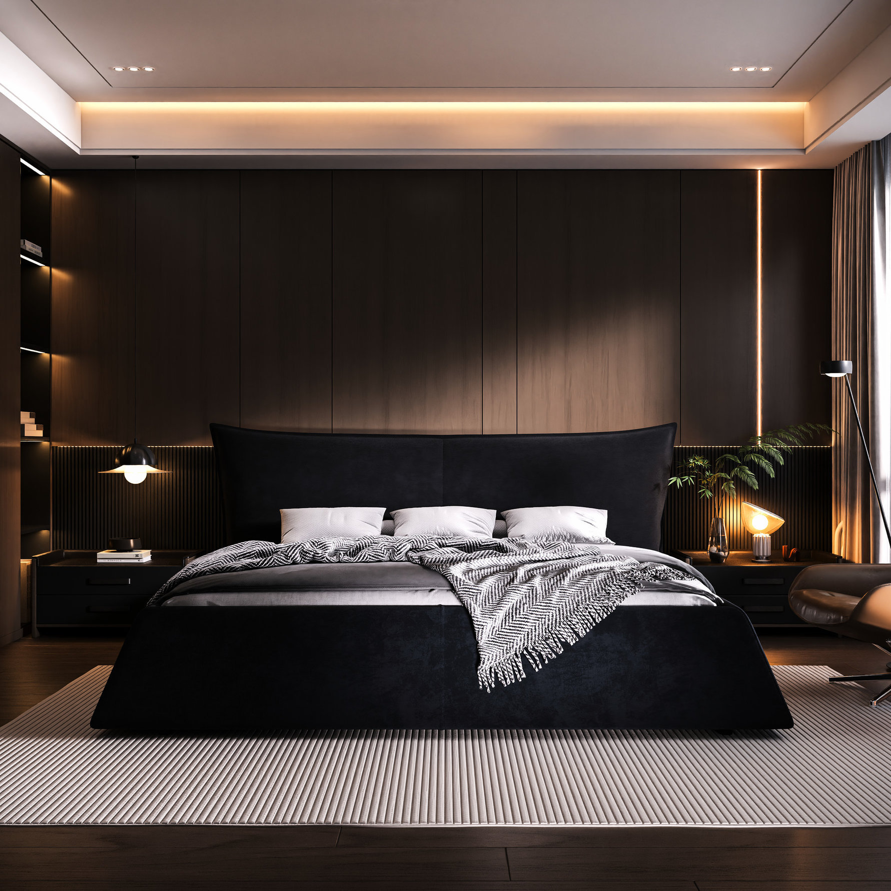 Everly Quinn King Size Platform Bed With Velvet Headboard & Solid Wood ...