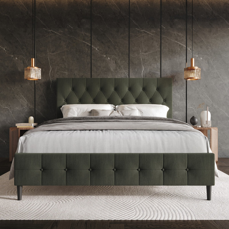 Lit plateforme tapissier Medardus, Grand, Gris foncé