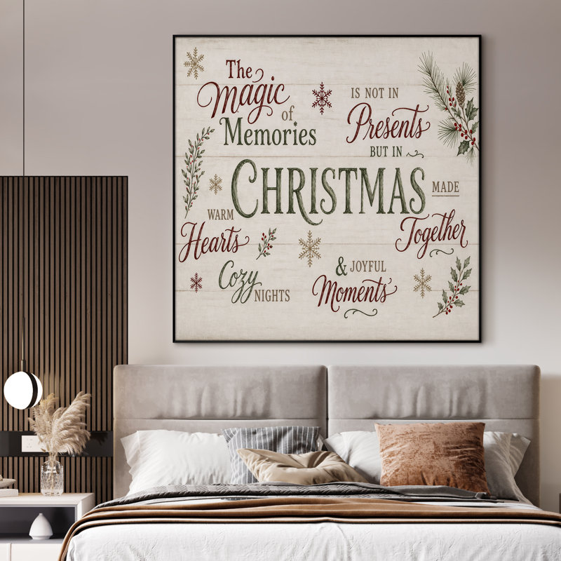 Très grand art mural imprimé sur tissu - Décoration de Noël traditionnelle typographique de Noël rouge - «Assemblage requis du cadre (cadre non fini)»