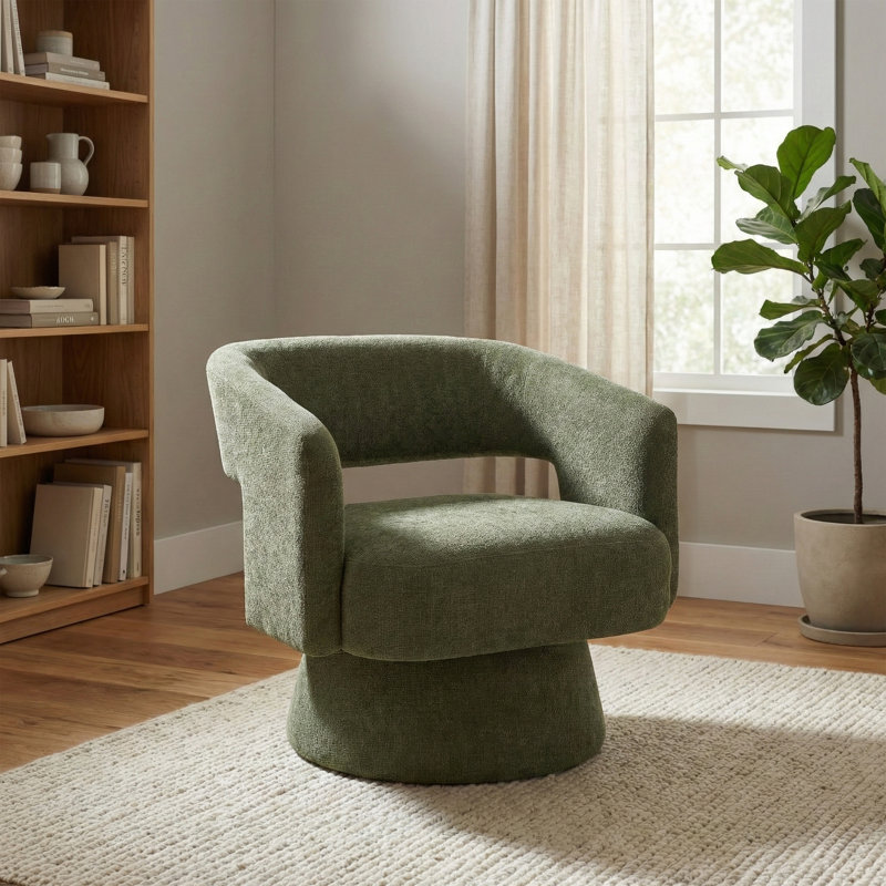 Upholstered Textured Weave Swivel Armchair , Green