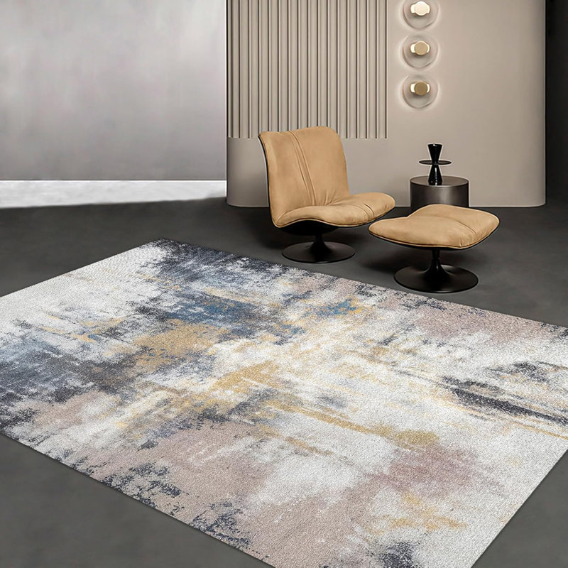 Tapis abstrait moderne antidérapant lavable à la machine 17 Stories, Rectangle 4 pi x 6 pi
