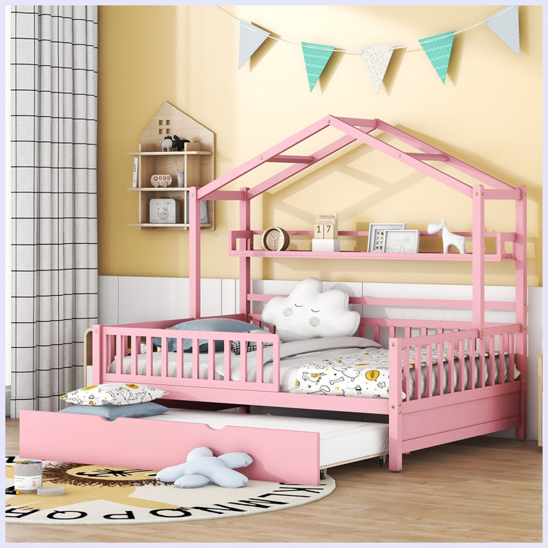 Lit gigogne en bois, Double, Rose