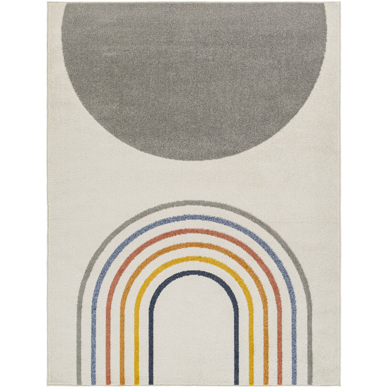 Andressa Rectangle Machine Woven Polypropylene Area Rug in Grey, Rectangle 5'3" x 7'