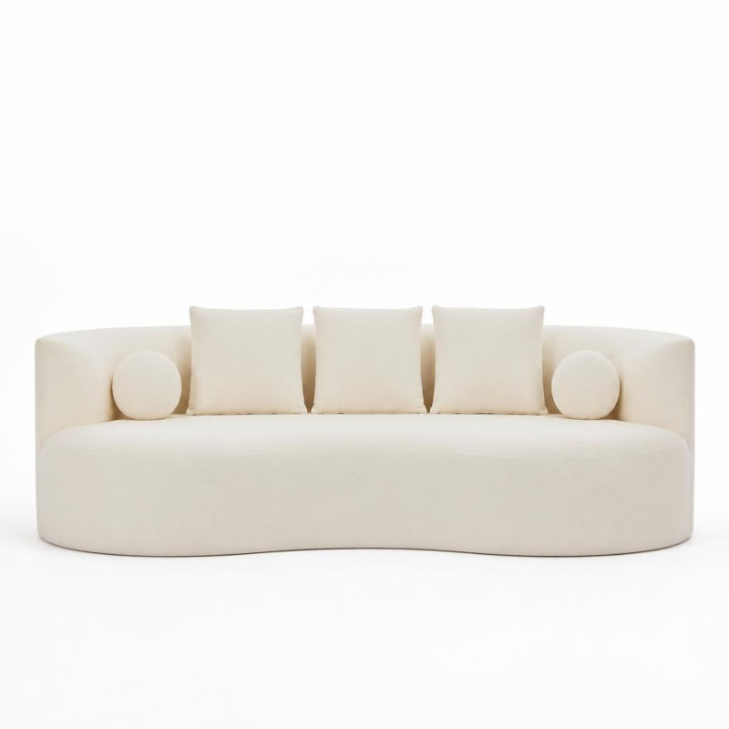 Canapé incurvé moderne en chenille, confortable et généreusement rembourré, au design sculptural et fluide., Chenille blanche