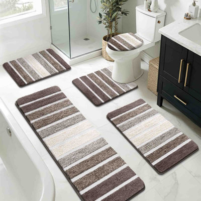 Ensemble de 5 tapis de bain lavables, antidérapants et rayés