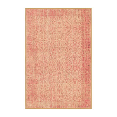 Tapis rose / beige en laine / polyester à motif abstrait tissé à la machine 7 pi x 10 pi