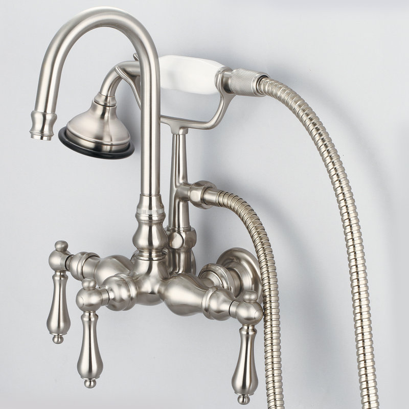 Stonington 3 Handle Wall Clawfoot Tub Faucet, Brushed Nickel, Lever Handles