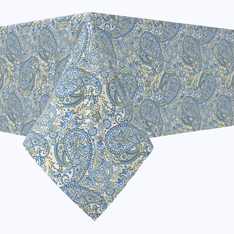 Rectangular Tablecloth, 100% Cotton, 52X104", Blue Paisley, 84" x 52"